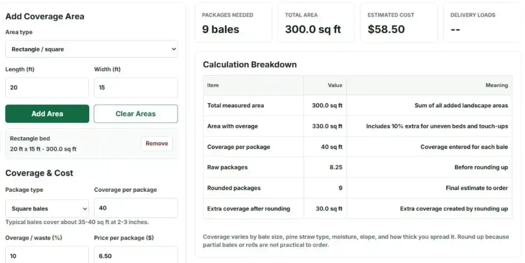 Pine Straw Calculator CalcXi