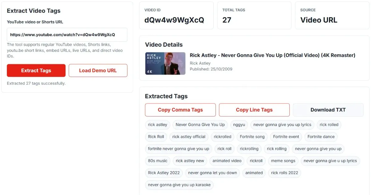 YouTube Tag Extractor